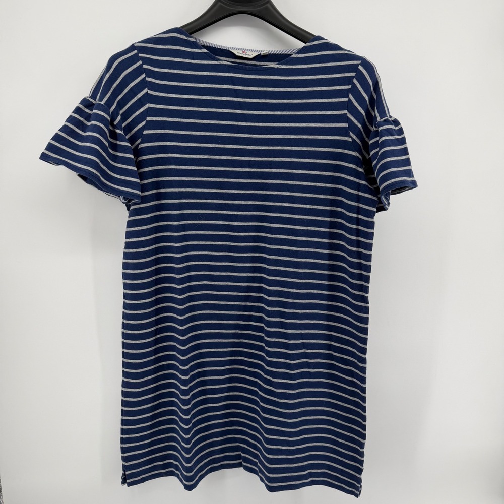 Vineyard Vines Dress Women's XL Blue‎ Gray Striped Ruffle Sleeve Knit Shift Mini
